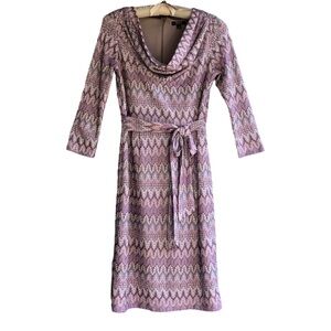 Alex Marie Kadence Sheath Dress Size 4 Drape Neck Mulberry Neutral Shine Chevron